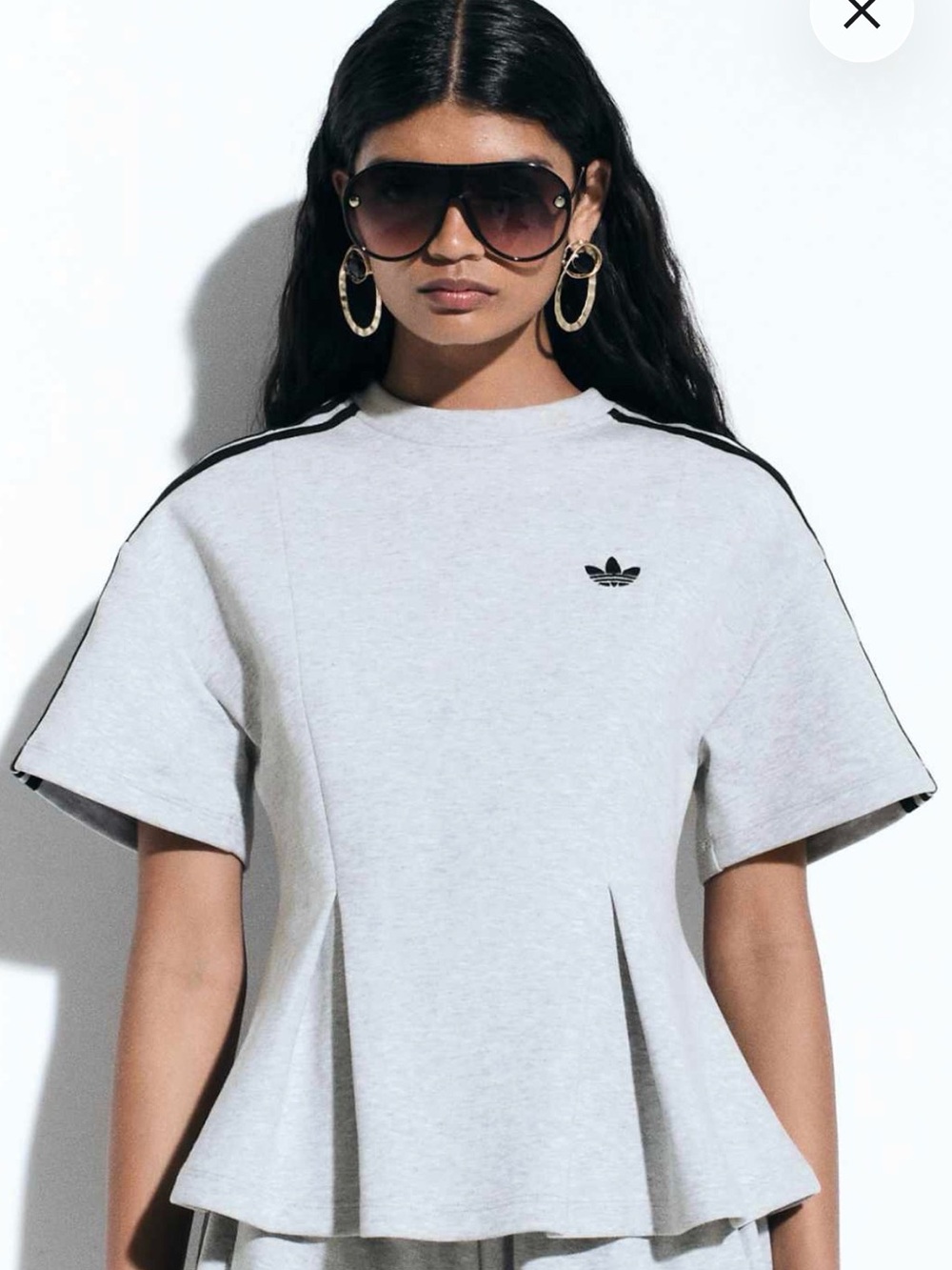 Adidas x ASOS Women’s Pleated Peplum T-Shirt Gray Trefoil Top